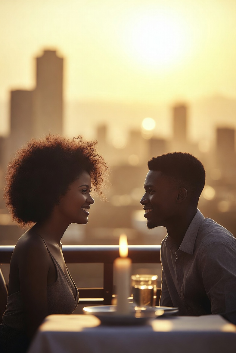 Two people smiling across the table on a first meeting in Nairobi
